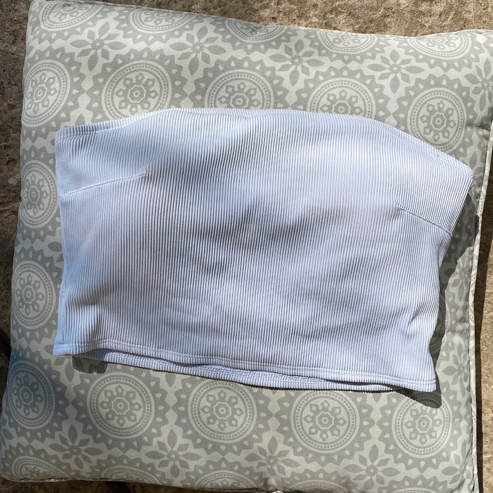 AERIE WHITE LONGLINE BANDEAU BIKINI TOP